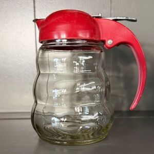Red top vintage Glass Syrup Dispenser